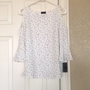 Mossimo White Polka Dot Open Shoulder Blouse